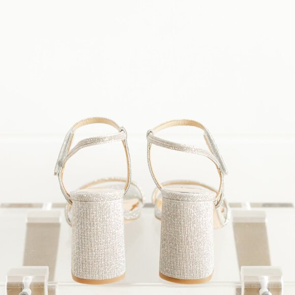 Badgley Mischka Rebekah Platinum Silver Women 8 Block Heel Sandal Fabric - Picture 2 of 14